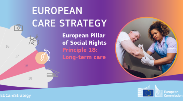 Cartel de la nueva estrategia europea de cuidados